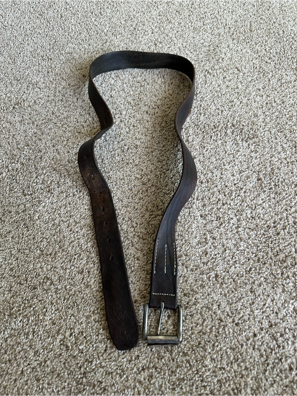 Vintage N.E. District Eagle Co Leather Belt Solid Brass Buckle Brown